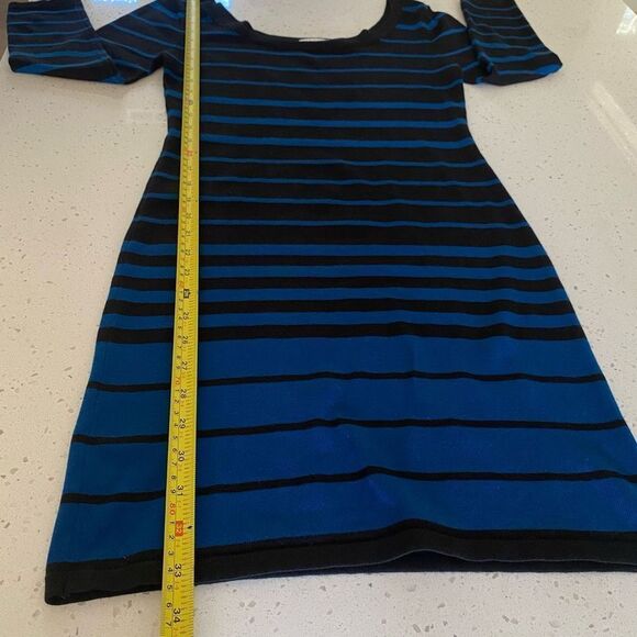 Xhilaration Medium Sweater Dress Black Blue Stripe 3/4 Sleeve Fall Winter - Picture 7 of 8